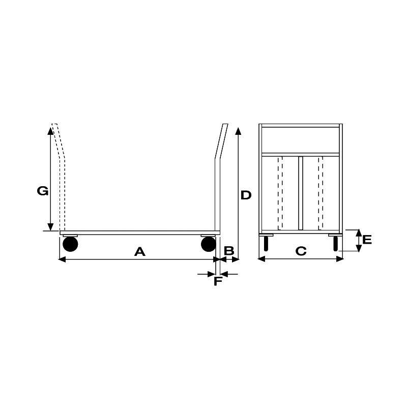 Carrello a 2 piani lisci in acciaio inox AISI 304 spessore lamiera 15/